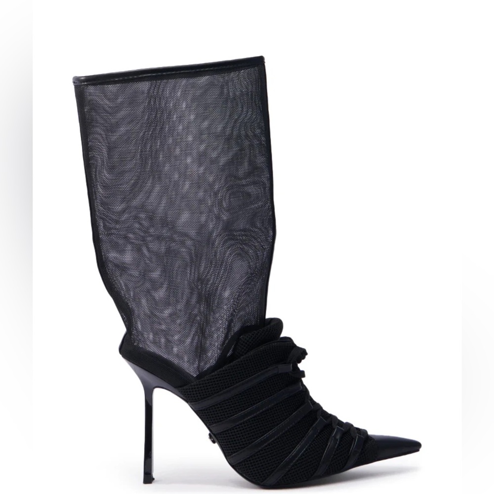 AZALEA WANG Black Sheer Mesh Stiletto Boots - Picture 2 of 5